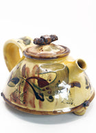 FRANCE - THÉIÈRE EN GRÈS JAUNE ET MOTIFS ABSTRAITS DE MARIE-LAURE ROBIN (PUISAYE)