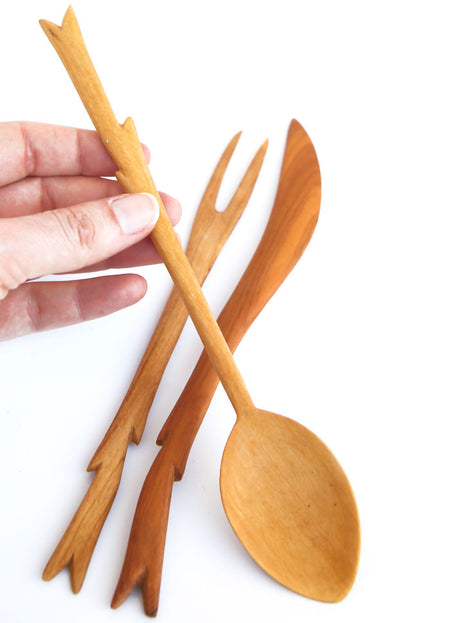 MAROC - TRIO DE COUVERTS EN BOIS D'OLIVIER FAÇON BRANCHE DE ROSIER