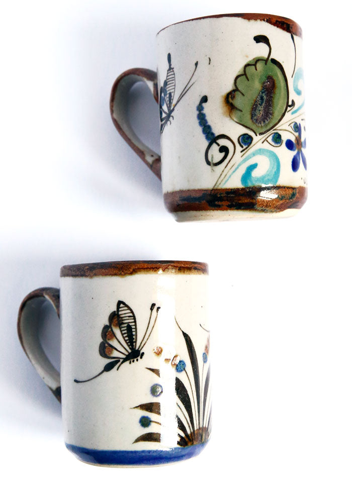 MEXIQUE - DUO DE TASSES VINTAGE AUX PAPILLONS DE TONALA