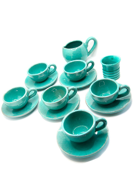 LOT DE 6 TASSES À CAFÉ TURQUOISE ET LEUR POT À LAIT