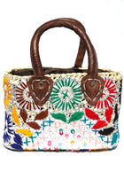 MAROC - PETIT PANIER EN OSIER BRODÉ À FLEURS MULTICOLORES