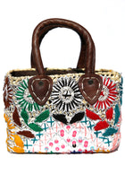 MAROC - PETIT PANIER EN OSIER BRODÉ À FLEURS MULTICOLORES