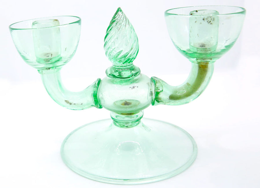 FRANCE - BOUGEOIR DOUBLE EN VERRE SOUFFLÉ VERT MENTHE ÉPOQUE ART DÉCO