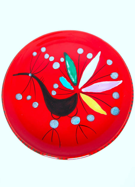 FRANCE - ASSIETTE ROUGE À L'OISEAU CÉRENNE VALLAURIS 60'S