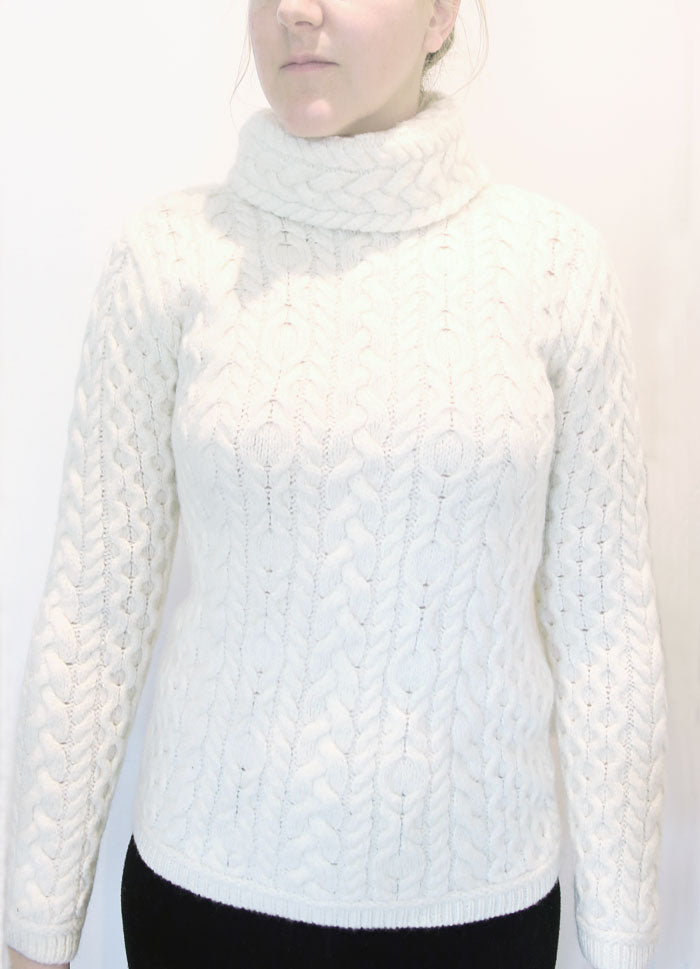 IRLANDE - PULL VINTAGE BLANC EN LAINE MERINOS ARAN CRAFTS