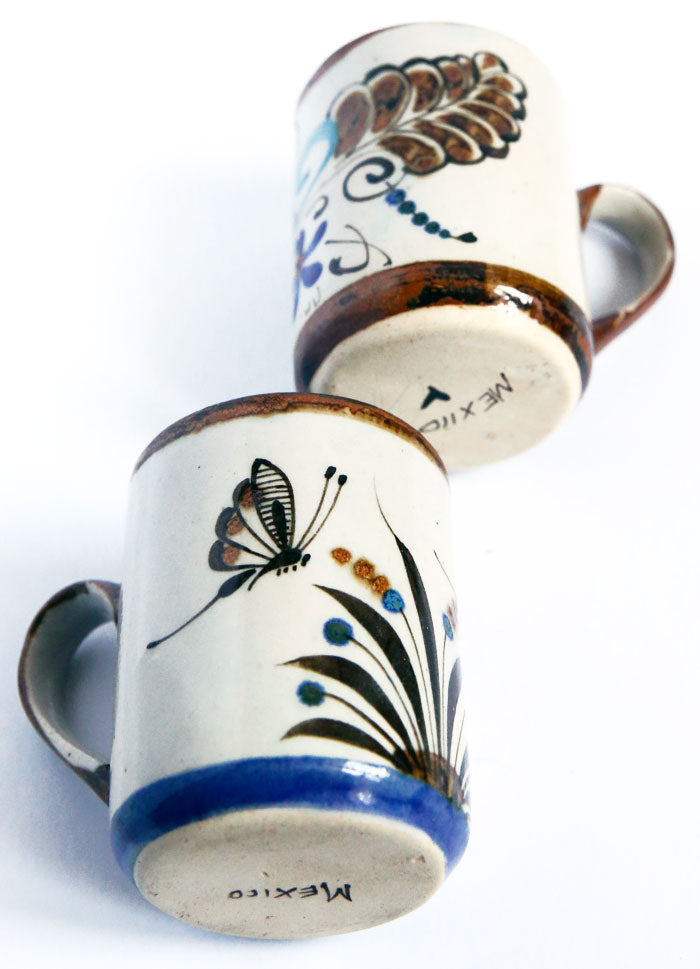 MEXIQUE - DUO DE TASSES VINTAGE AUX PAPILLONS DE TONALA
