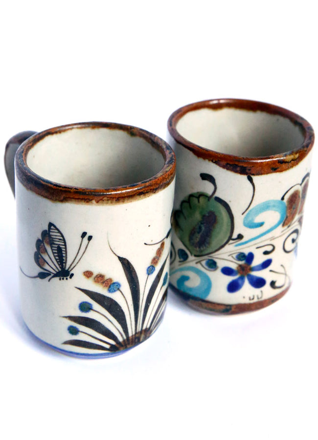 MEXIQUE - DUO DE TASSES VINTAGE AUX PAPILLONS DE TONALA