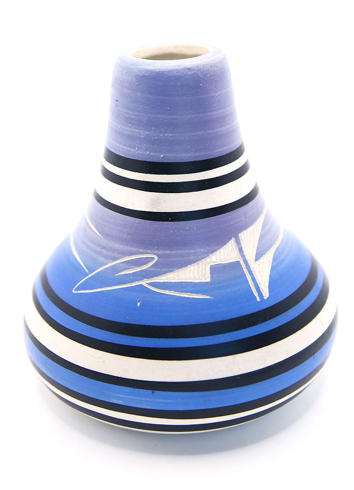 USA - VASE SOLIFLORE NAVAJO BLEU, NOIR ET BLANC D'ARIZONA