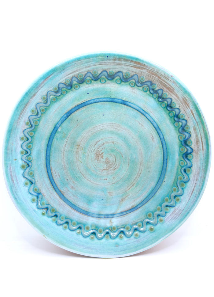 BARBADE - PLAT EN TERRE ÉMAILLÉE BLEU TURQUOISE FAÇON EAUX CARIBÉENNES