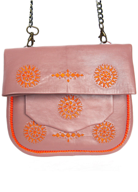 MAROC - SAC EN CUIR LIE DE VIN & BRODERIES ORANGE