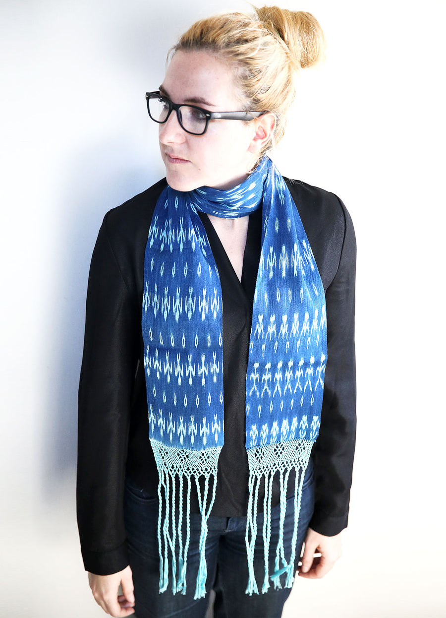 PEROU - ÉTOLE EN IKAT BLEU INDIGO & TURQUOISE