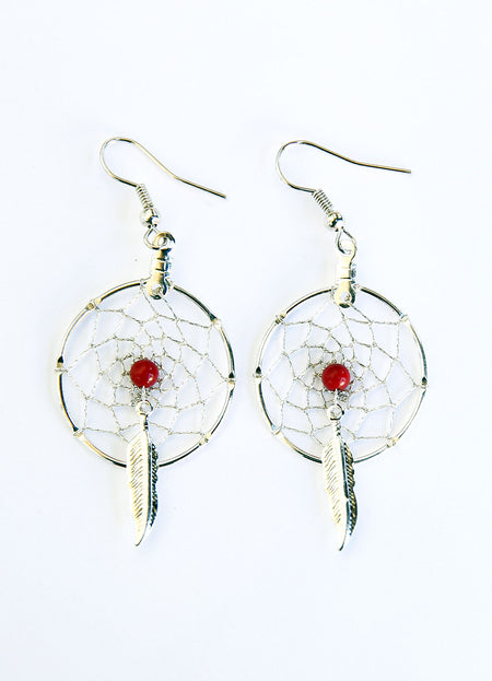 USA - BOUCLES D'OREILLES ATTRAPE-RÊVES PERLES ROUGES