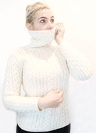 IRLANDE - PULL VINTAGE BLANC EN LAINE MERINOS ARAN CRAFTS