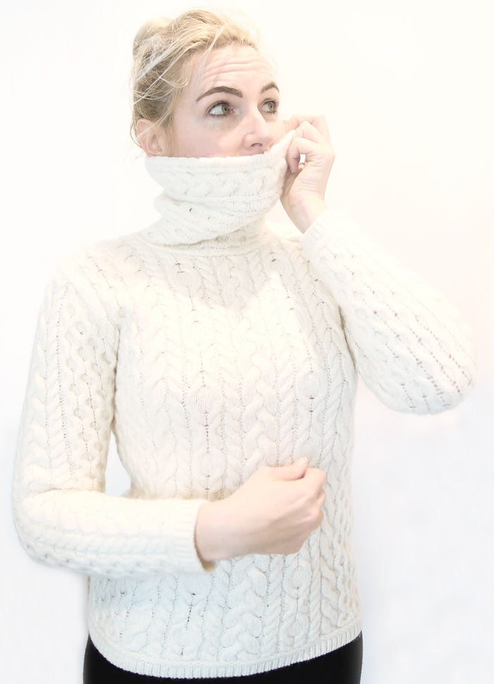 IRLANDE PULL VINTAGE BLANC EN LAINE MERINOS ARAN CRAFTS 100escales