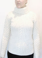 IRLANDE - PULL VINTAGE BLANC EN LAINE MERINOS ARAN CRAFTS